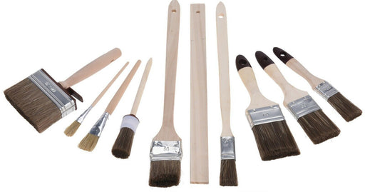 10 Piece Combi Paint Brush Set. Oil Water Based Paint Stirrer & Angled Brush.