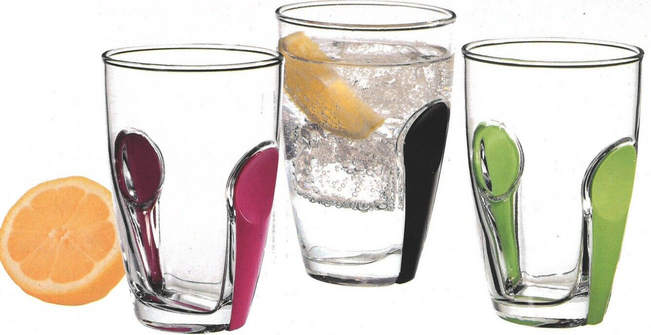 Pasabache Set of 6 Glass Tumblers Snap Range With Colourful snap on
