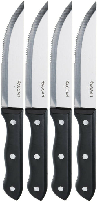 Set of 4 Brazilian Style Jumbo Steak Knives Black Wooden Handles Serrated