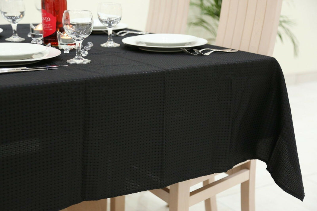 Black On Black Polka Dots Tablecloth Machine Wash Table Cloth 180cm x 130cm (6ft