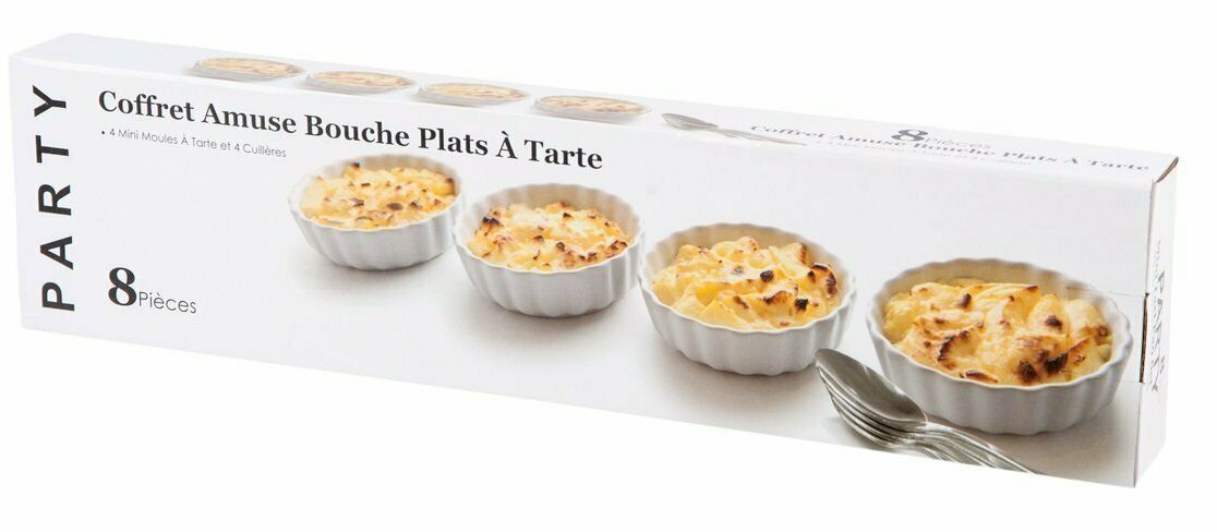 8 Piece Porcelain Mini Tart Pan With Spoons Set Kitchen Dinner Party Bowl
