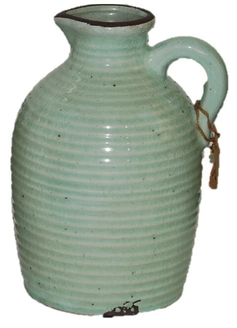 Brand New Ornamental Jug Rustic Design Garden Jug In Mint Green White Blue