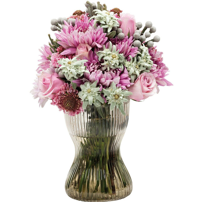 Rippled Glass Vase Hand Tied Vase Table Flower Vase Green Pink Clear Vase 18cm