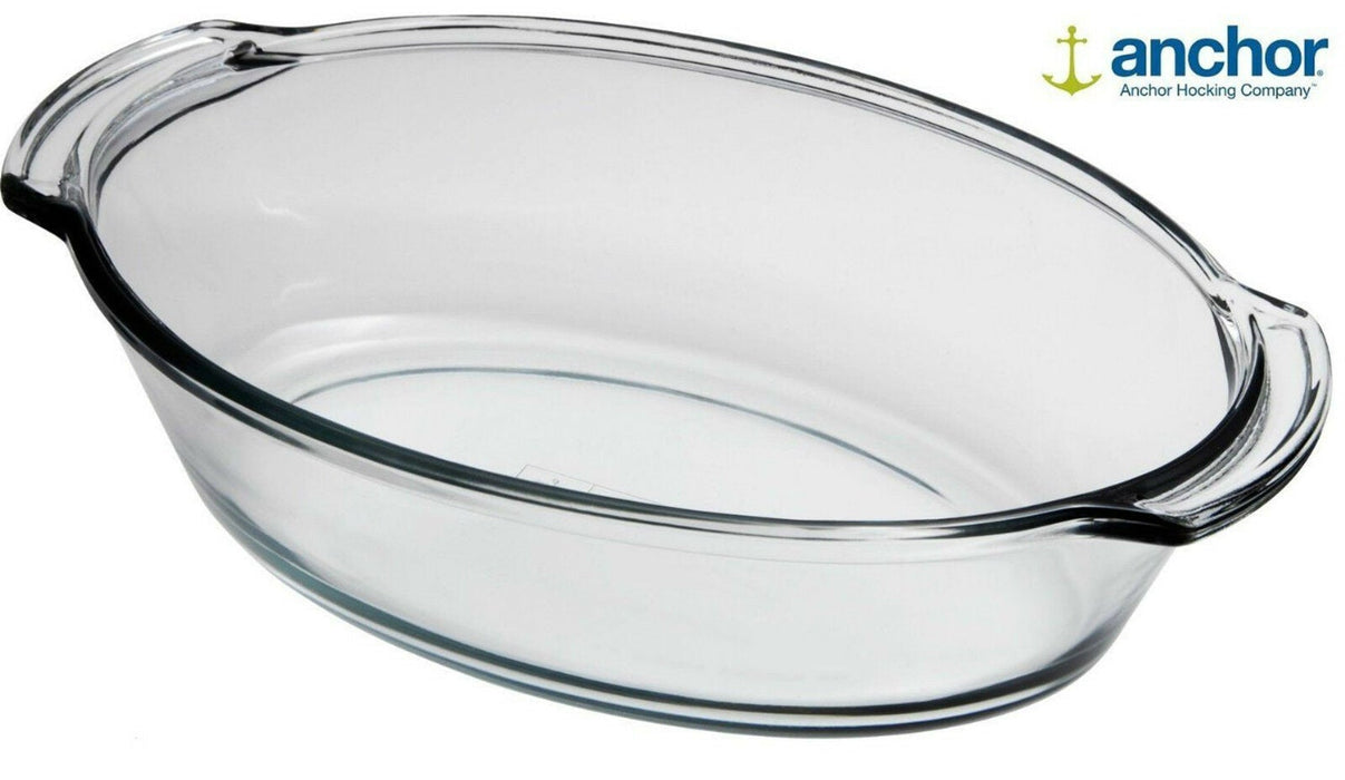 Anchor Hocking 4 Litre Very Large Deep Glass Oval Oven Roasting Dish Baking Dish