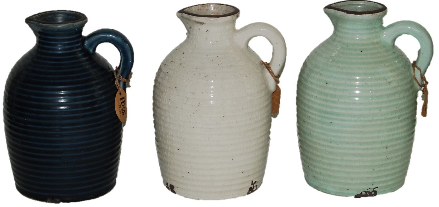 Brand New Ornamental Jug Rustic Design Garden Jug In Mint Green White Blue