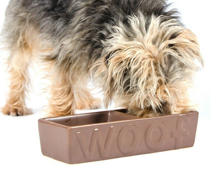 Ancol Ceramic Brown Double Bowl Dog Bowl Dog Feeding Bowl for water or food