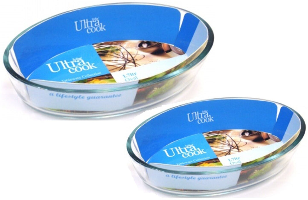 Ultracook Set of 2 Glass Oval Roaster Dishes Oven To Table Oval Oven Casserole
