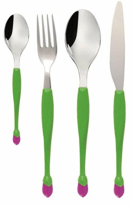 Stunning 4 Piece EMY Stainless Steel Green Flower Bud Design Handle Cutlery Set