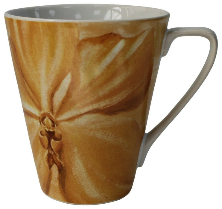 Set of 6 Extra Large Coffee Mugs Floral Yellow Design Mugs 420ml Capacity