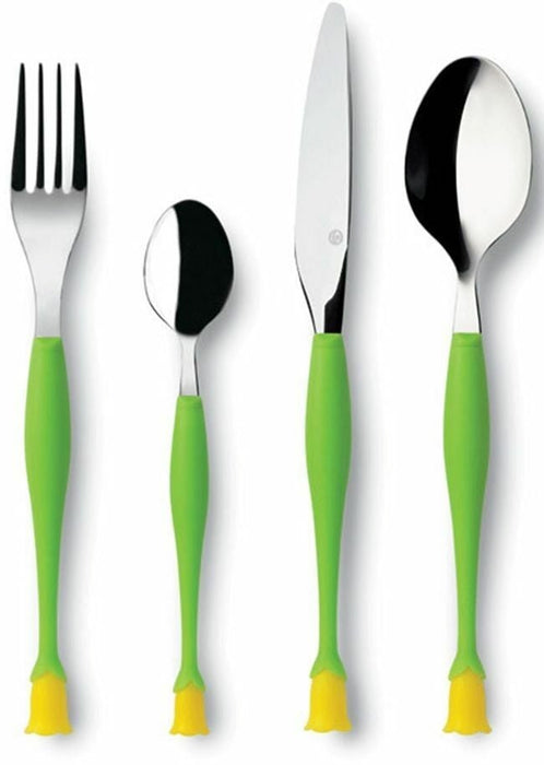 Stunning 4 Piece EMY Stainless Steel Green Flower Bud Design Handle Cutlery Set