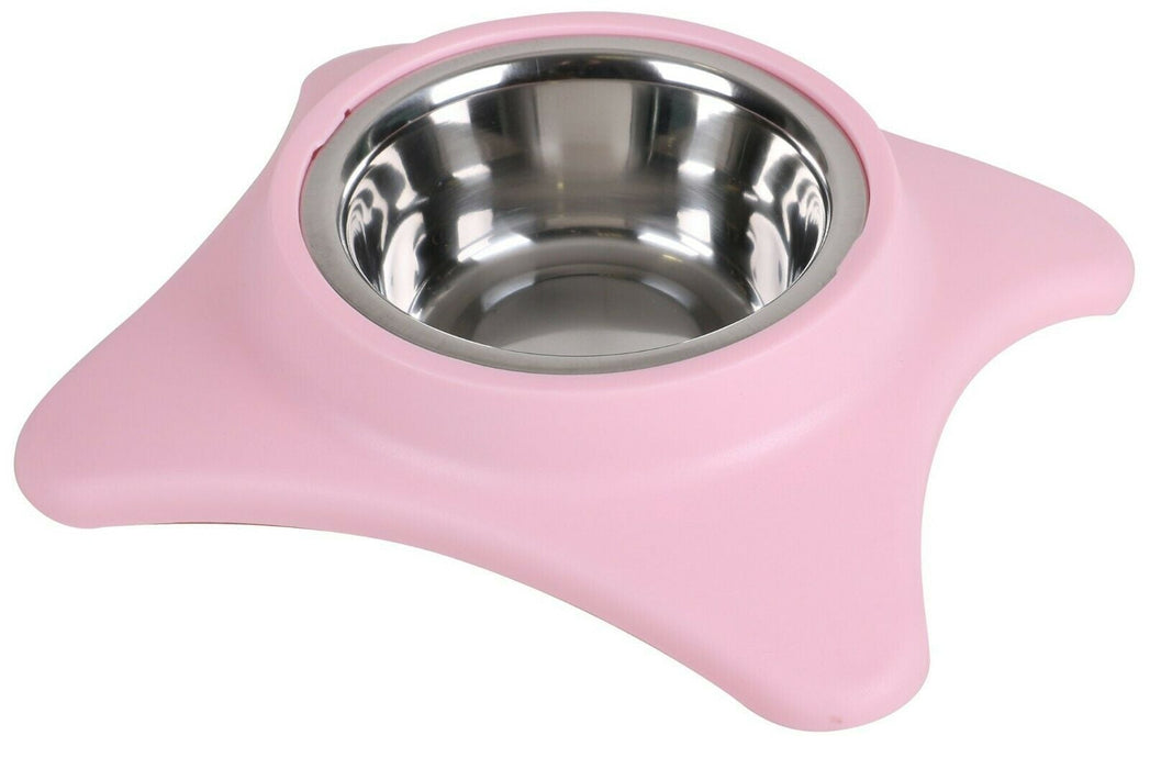 Pastel Colour Dog Bowls Feeding Dish Stainless Steel & Plastic Pink Blue & Grey