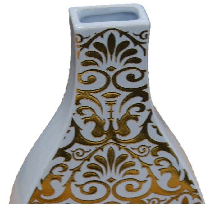 30cm White & Gold Decal Square Neck Flower Vase Ceramic Bottle Vase