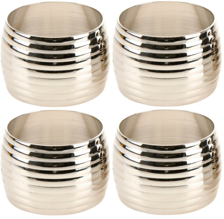 Set of 4 Metal Brass Nickel Plated Rippled Design Napkin Rings