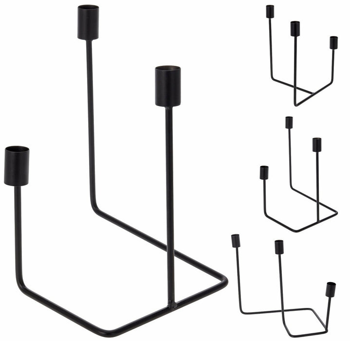Decorative Black Wire Angled Modern Triple Candle Holders