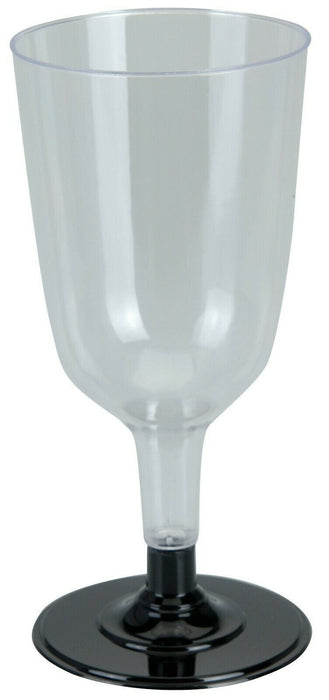 Set of 8 Black Stemmed Disposable Plastic Wine Glasses 180ml Capacity