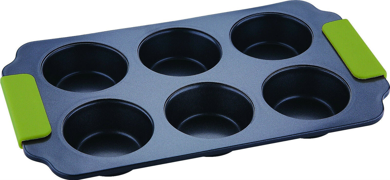 Bergner 6 Cup Non Stick Muffin Tray Steel With Silicone Handle Premium Quality