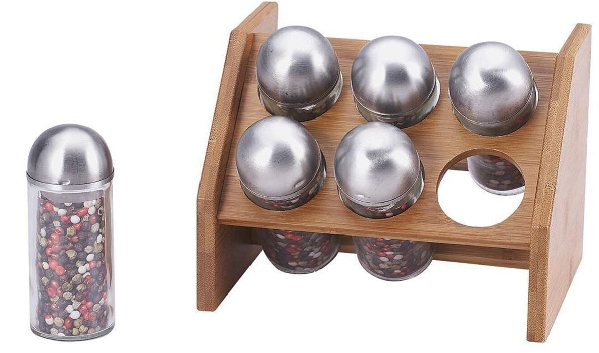 Renberg RB-4253 Wooden Bamboo Spice Rack & 6 Glass Spice Jars