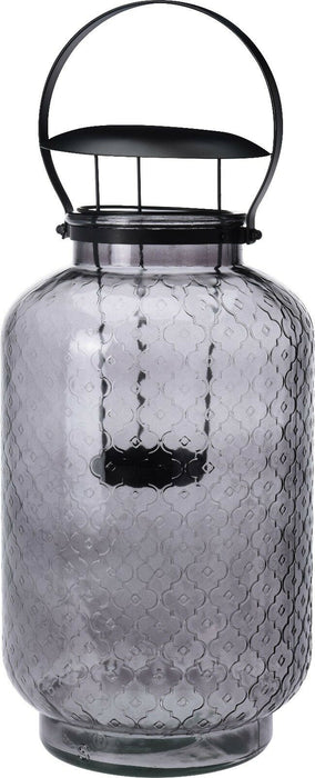 Black Glass Hanging Lantern Indoor or Outdoor With Handle Heavy & Sturdy