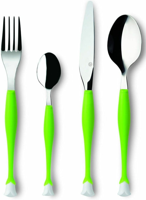 Stunning 4 Piece EMY Stainless Steel Green Flower Bud Design Handle Cutlery Set