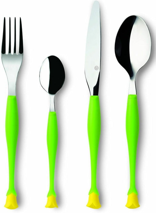 Stunning 4 Piece EMY Stainless Steel Green Flower Bud Design Handle Cutlery Set