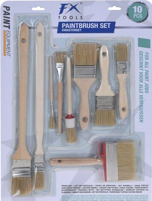 10 Piece Combi Paint Brush Set. Oil Water Based Paint Stirrer & Angled Brush.