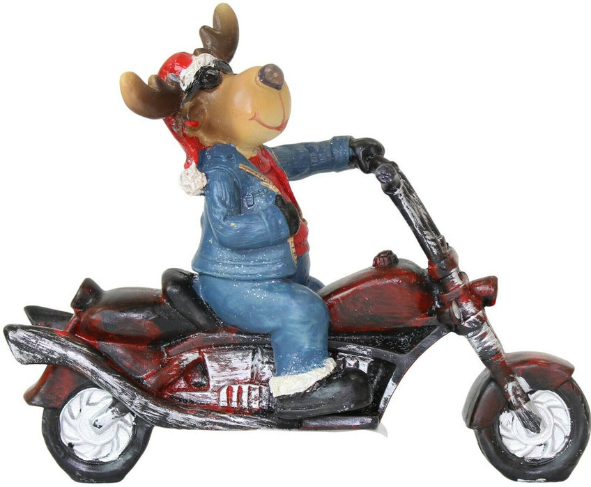 Christmas Decoration Figurine Santa Snowman Reindeer On Motorbike Ornament