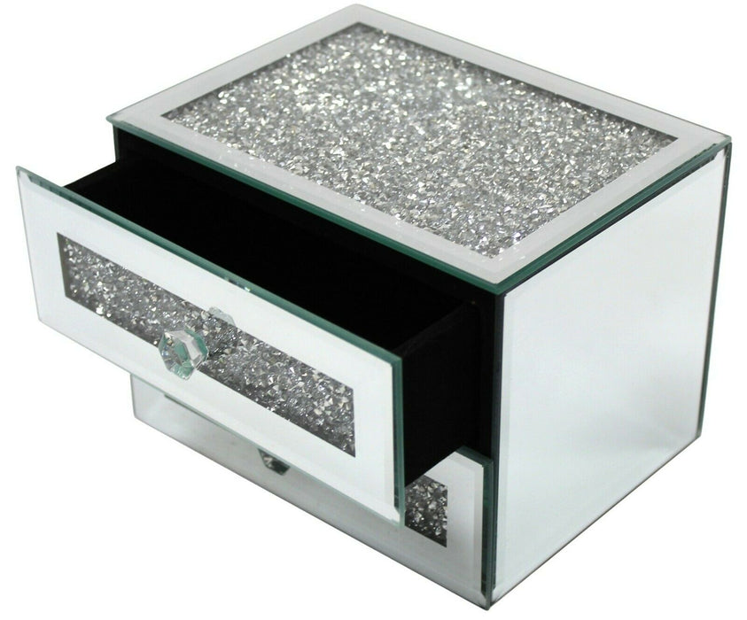 Glass Mirrored Jewelry Box Black Velvet Mirrored Jewllery Box 2 Draws Diamonds