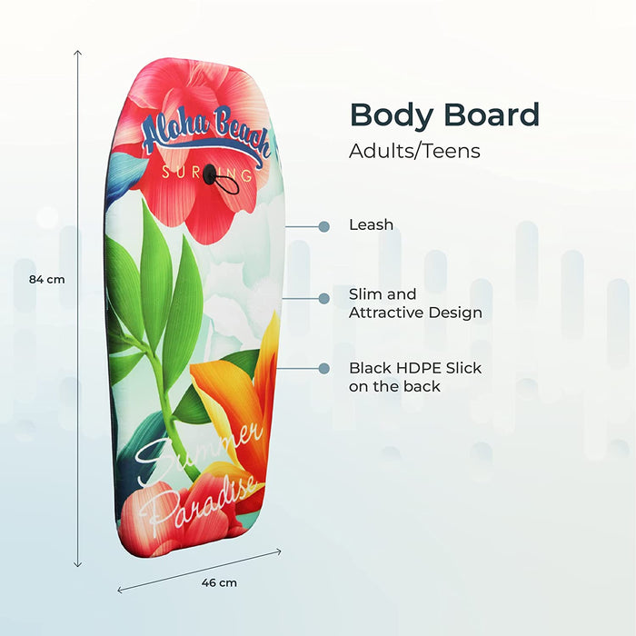 84cm Boogie Board Bodyboard Surf Board Float Kids / Adults & Leash Plug