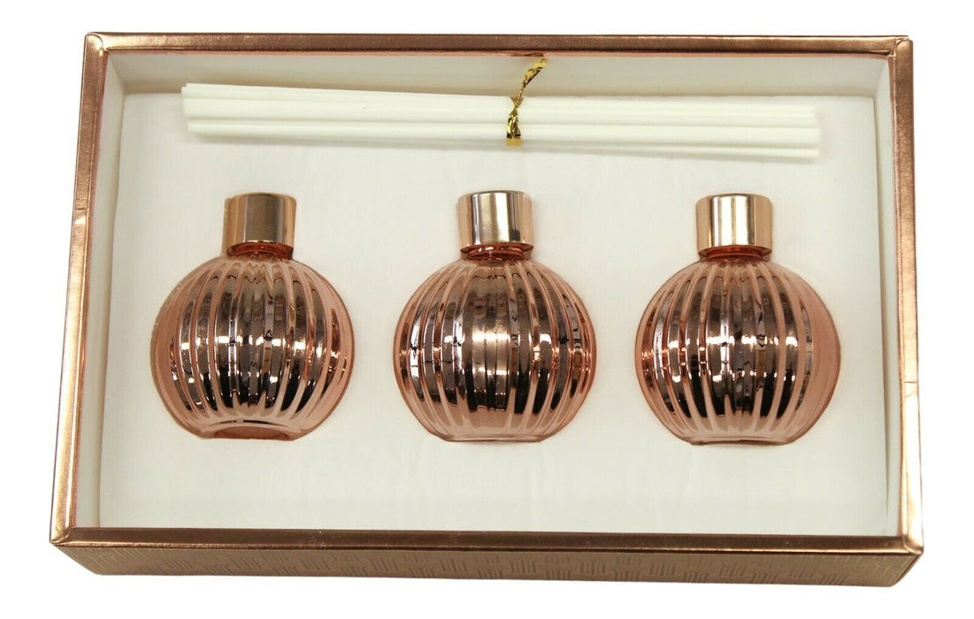 3 Piece Reed Diffuser Fragrance Set Nectarine Blossom & Honey Scent Rose Gold