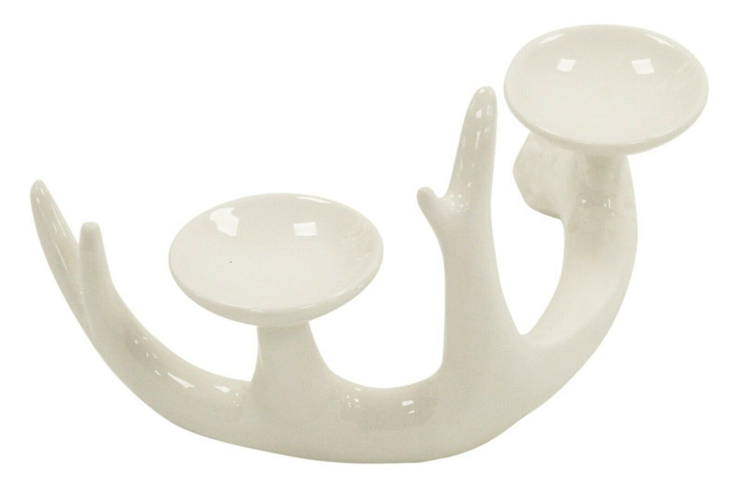 Antler Tealight Holder - White Porcelain Elegant Tea Light Ornament Table Décor