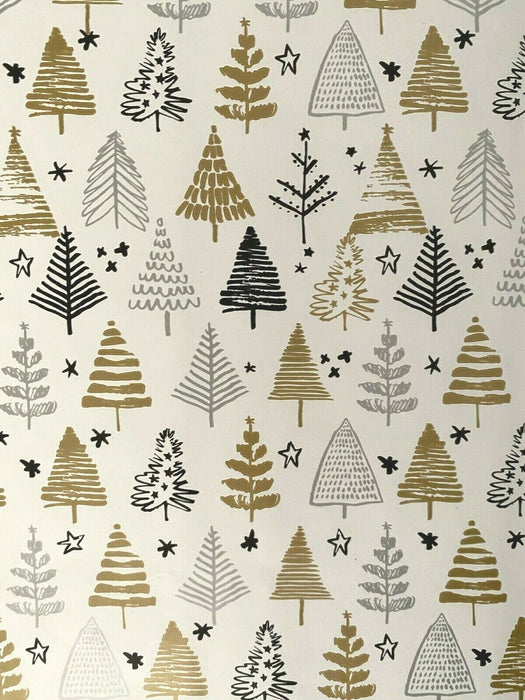 Set of 6 Christmas Wrapping Paper Rolls Gold Black Tree Design Gift Wrapping 12m