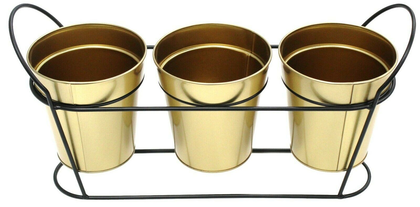 Set Of 3 Indoor Planters Stand Gold Plant Pots Set Of 3 Black Stand Home Plants