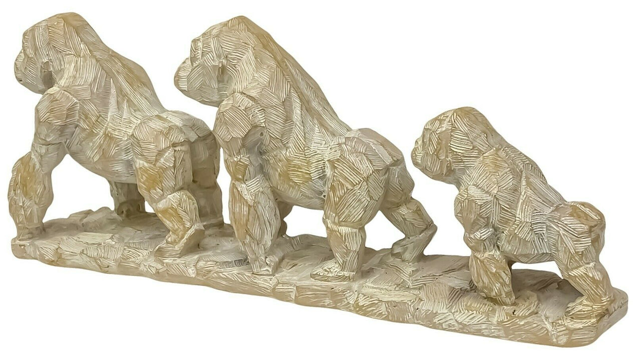 Resin Gorilla Family Ornament Driftwood Effect Monkey Sculpture Animal Figurine