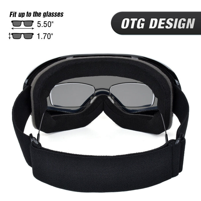 OTG Ski Goggles Adults Men Women with UV Protection, Anti-Fog Dual Lens Blue