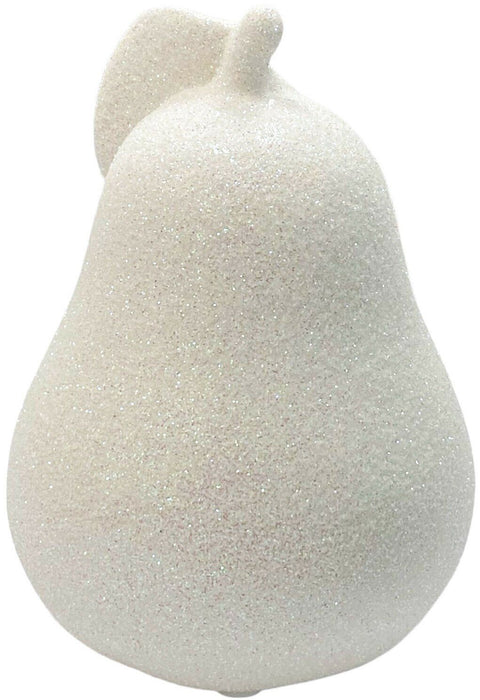 White Ceramic Pear Ornament 14cm Lustre Glittery Fruit Sculpture Pear Shaped