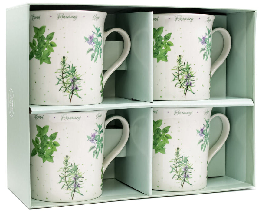 Set Of 4 Fine China Coffee Mugs Leonardo Collection Herb Garden Design Mug Set