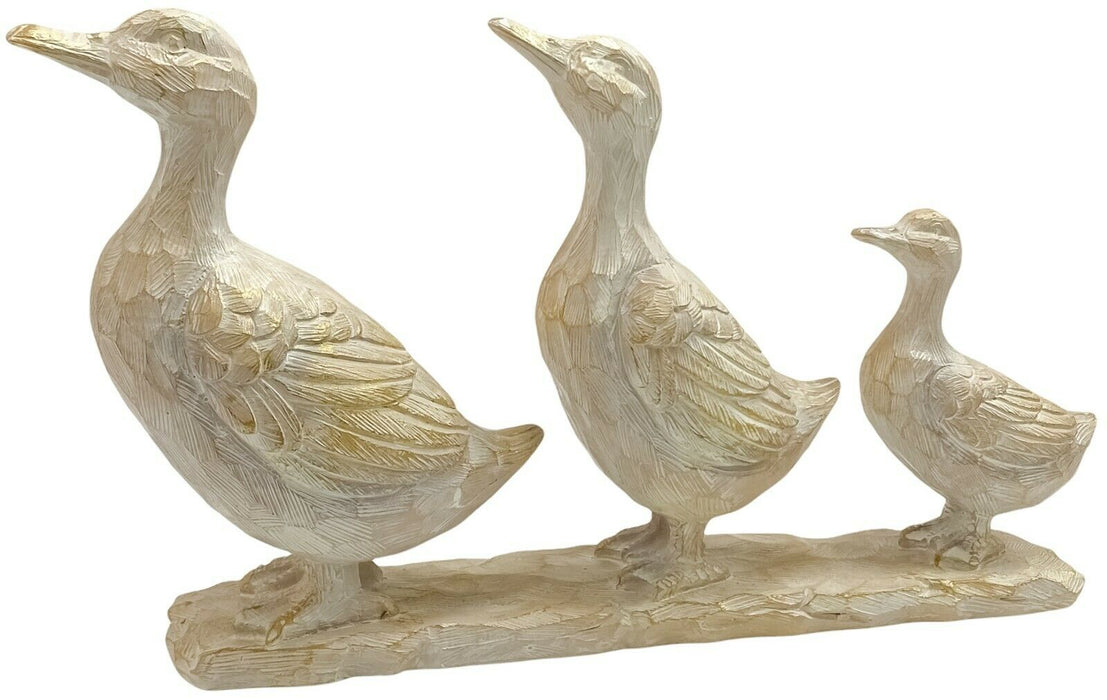 Brown Ducks Family Ornament Driftwood Effect Sculpture Resin Animal Figurine