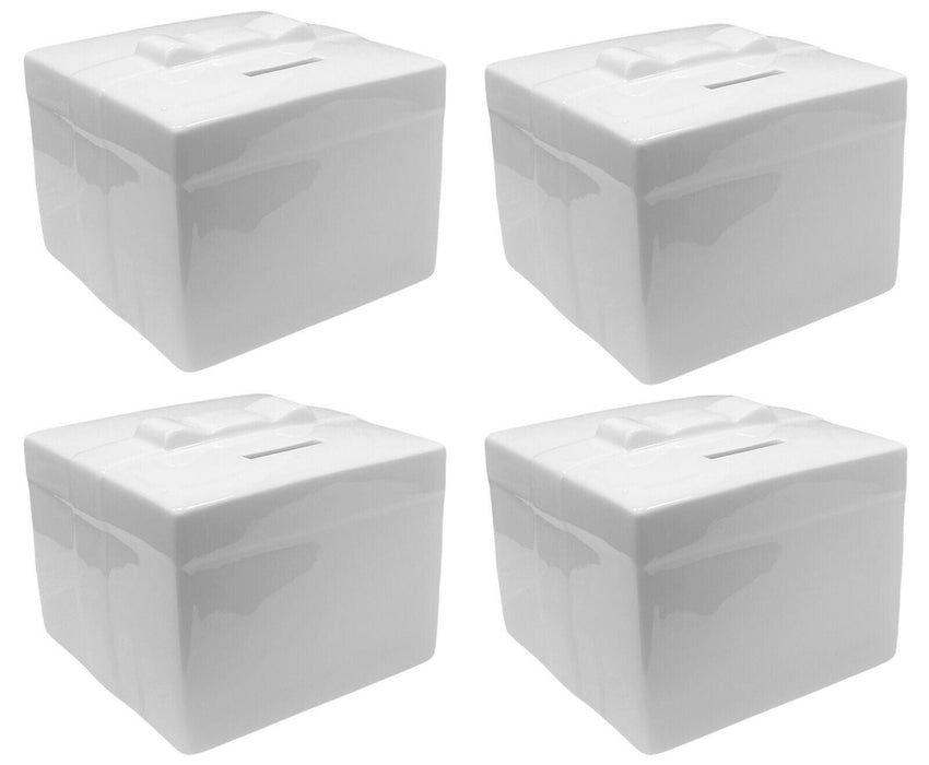 Set Of 4 Customisable Money Box Gift Box Shaped White Porcelain Piggy Banks