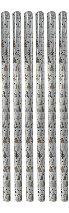 Set of 6 Christmas Wrapping Paper Rolls Gold Black Tree Design Gift Wrapping 12m