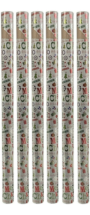 Set of 6 Christmas Wrapping Paper Rolls Red Ho-Ho Design Gift Wrapping 9m