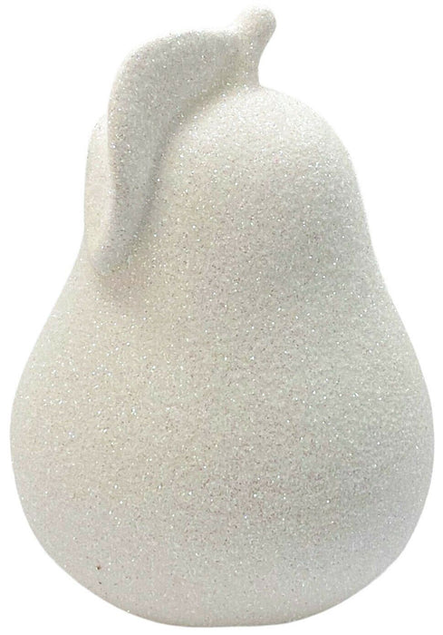 White Ceramic Pear Ornament 14cm Lustre Glittery Fruit Sculpture Pear Shaped