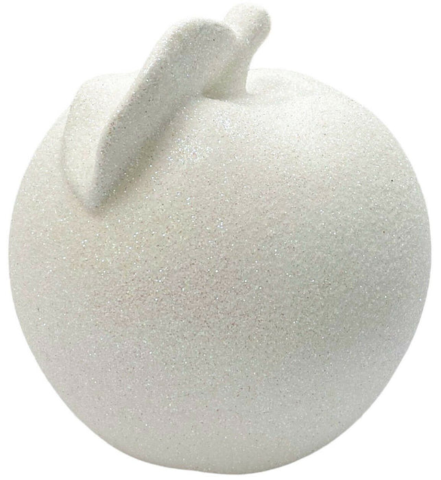 White Ceramic Apple Ornament 14cm Lustre Glittery Fruit Sculpture Apple Shaped