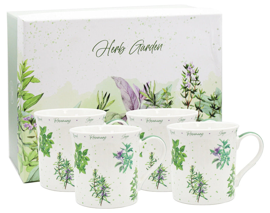Set Of 4 Fine China Coffee Mugs Leonardo Collection Herb Garden Design Mug Set