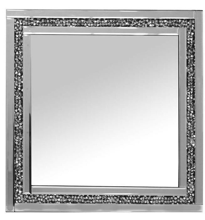 Gatsby Silver Square Wall Mirror With Diamond Like Crystals Edging 60cm x 60cm