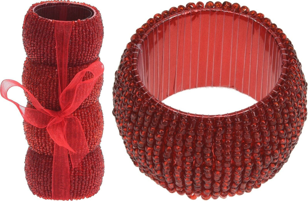 Set of 4 Red Napkin Rings Metal With Red Beads Serviette Rings Generous Size