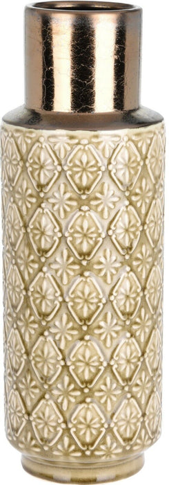 43cm Tall Green Flower Vase With Copper Neck Ceramic Elegant Vase