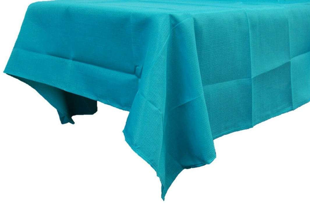 7ft Rectangle Blue Linen Look Tablecloth 100% Polyester