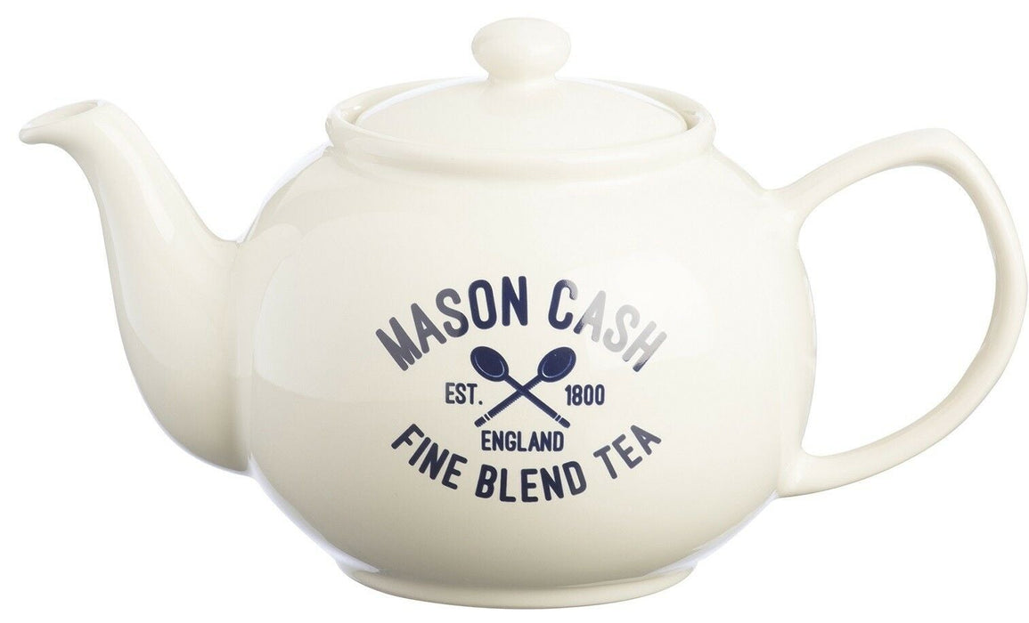Mason Cash Glazed Stoneware 6 Cup Teapot CREAM Bulbous Shape Tea Pot