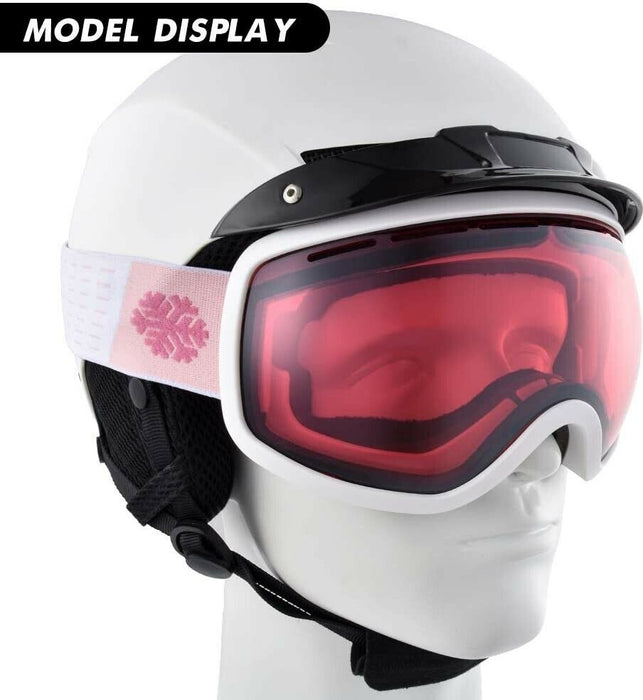 OTG Ski Goggles Adults Men Women with UV Protection, Anti-Fog Dual Lens Pink