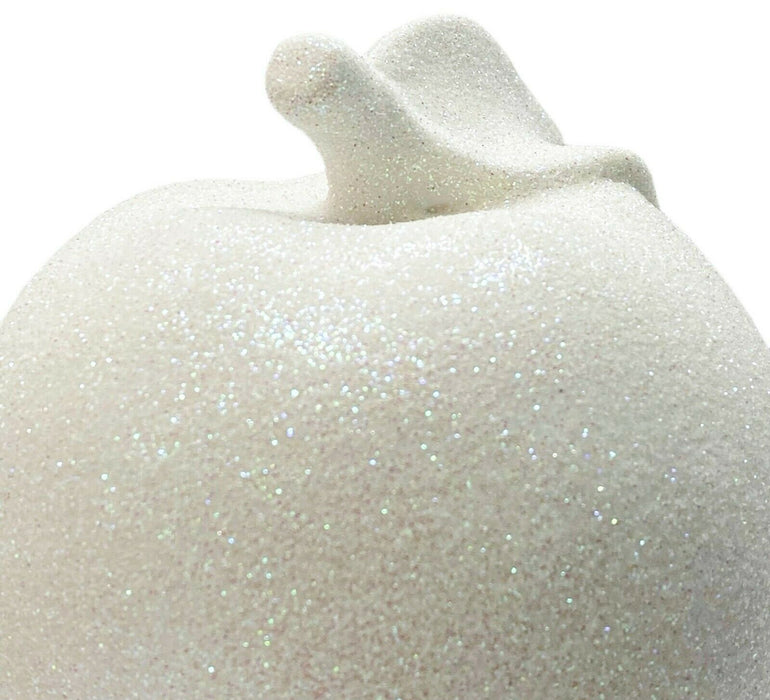 White Ceramic Apple Ornament 14cm Lustre Glittery Fruit Sculpture Apple Shaped